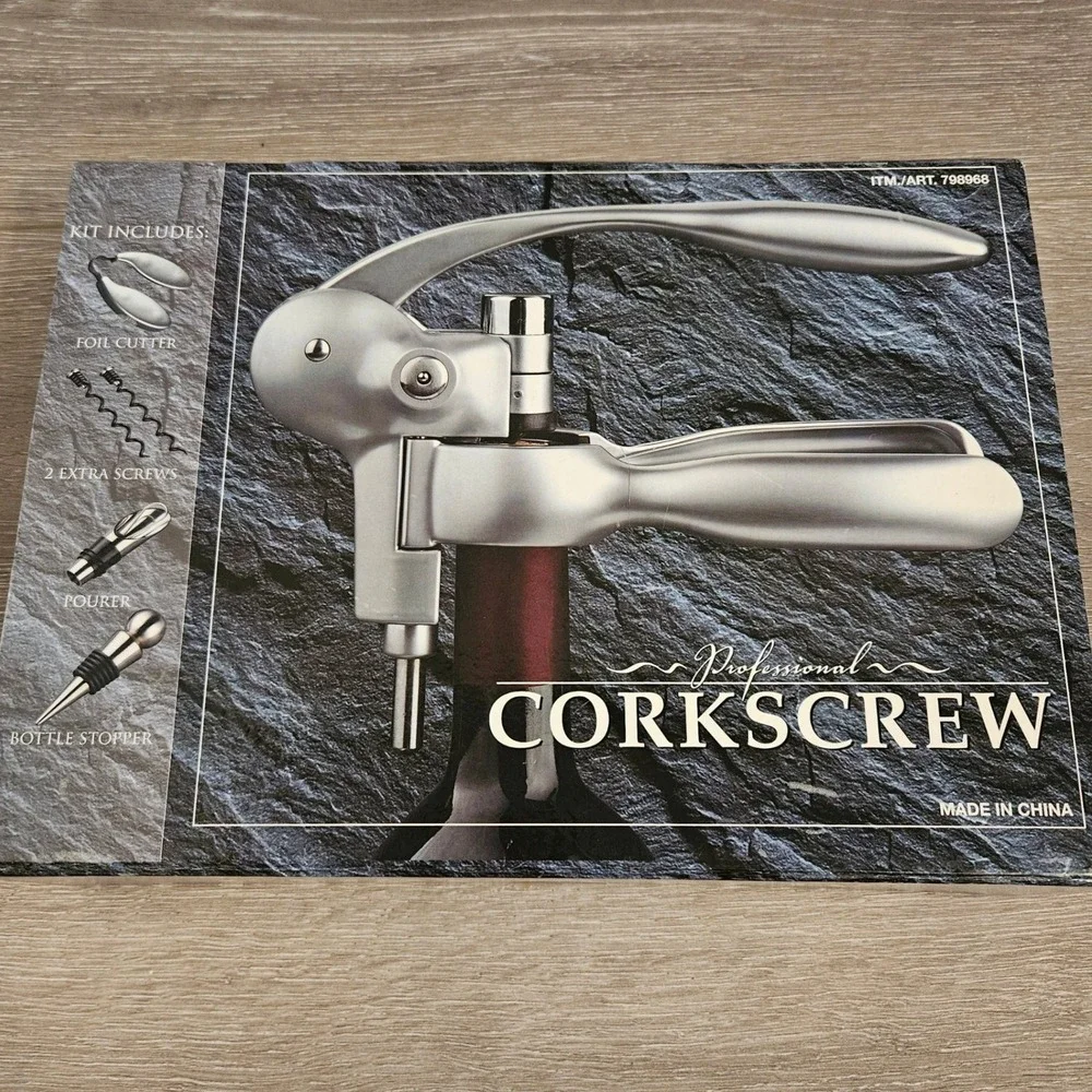 Professional Lever Corkscrew Wine Opener Set 6pc Matte Silver Kit 798968